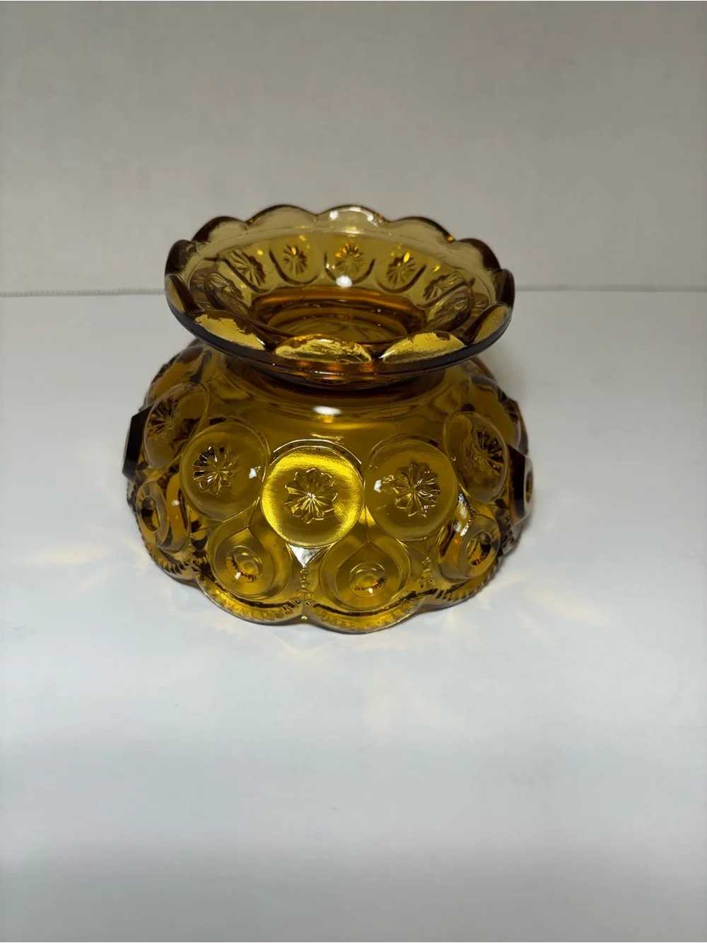 LE Smith Moon And Stars Candy Dish Compote Footed Amber VTG Home Accent Decor